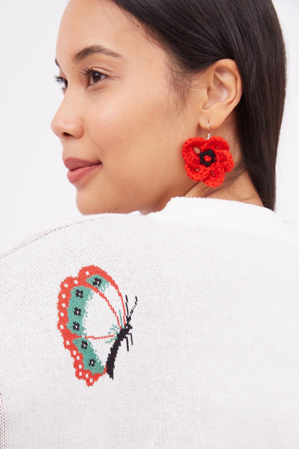 Peraluna POPPY EARRINGS El Yapımı Gelincik Küpe - Ekru