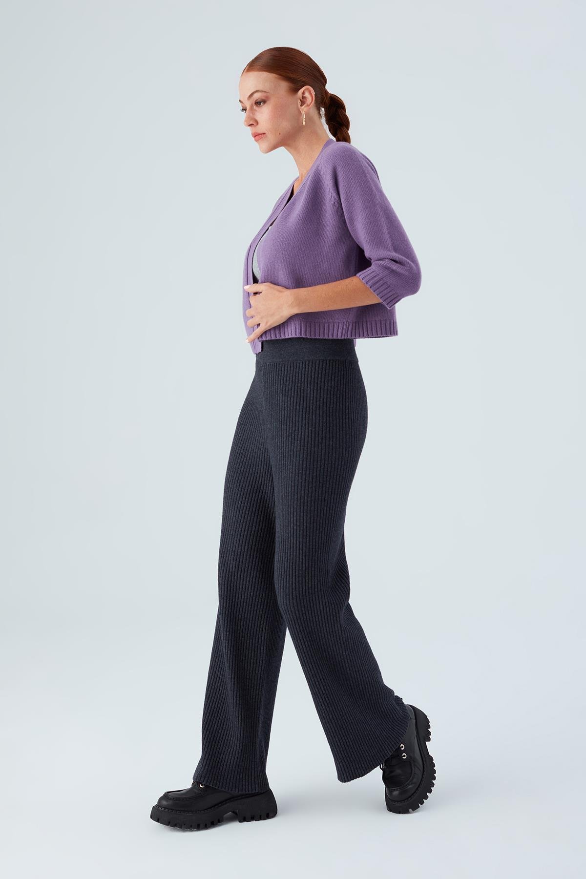 Peraluna Reglan Kollu Kaşmir Karışım Kısa Kadın Triko Bolero Koyu Lila