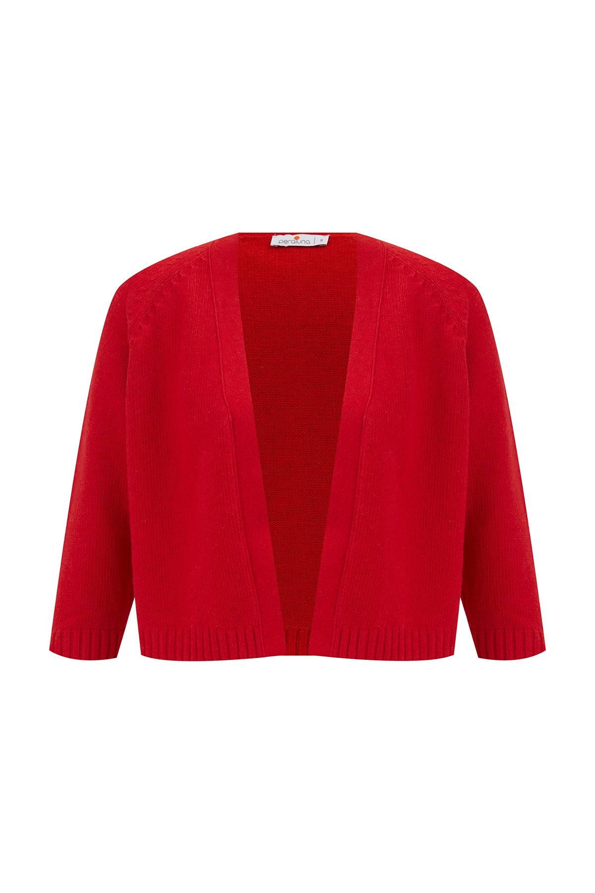 Peraluna Reglan Kollu Kaşmir Karışım Kısa Kadın Triko Bolero Kırmızı