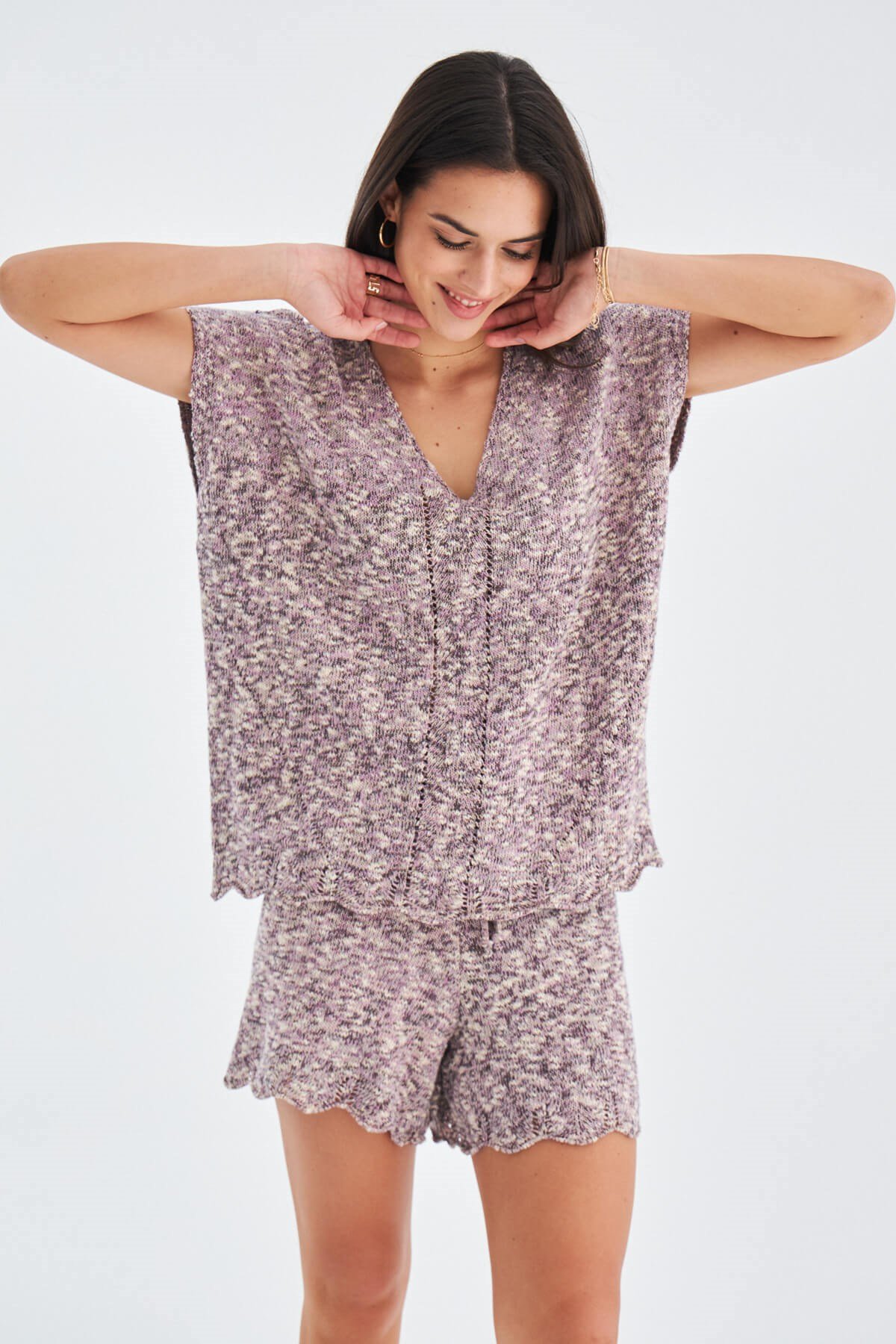 Peraluna RENGE BLOUSE & SHORT Yazlık Viskonlu Kadın Triko Şort Takım Lila