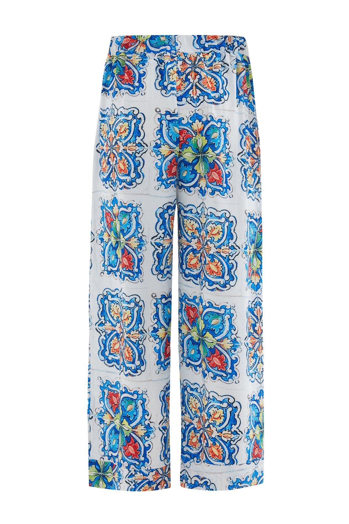 Peraluna RİA TROUSER Çini Desenli Bol Kesim Yazlık Saten Kadın Pantolon Çok Renkli