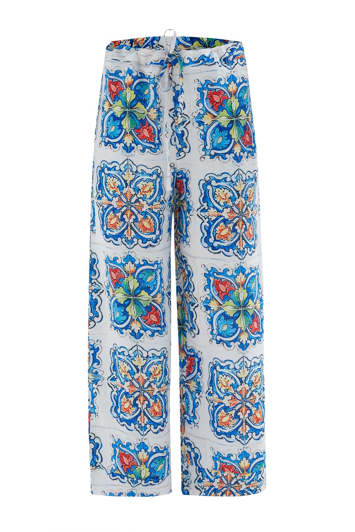 Peraluna RİA TROUSER Çini Desenli Bol Kesim Yazlık Saten Kadın Pantolon Çok Renkli