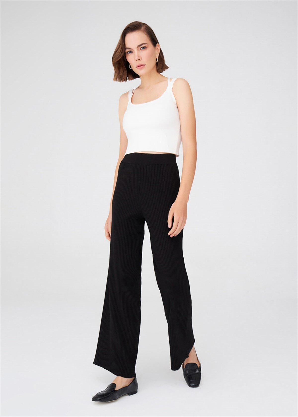 Peraluna Wide Leg Trousers Ribbed Knitwear Trousers - Black