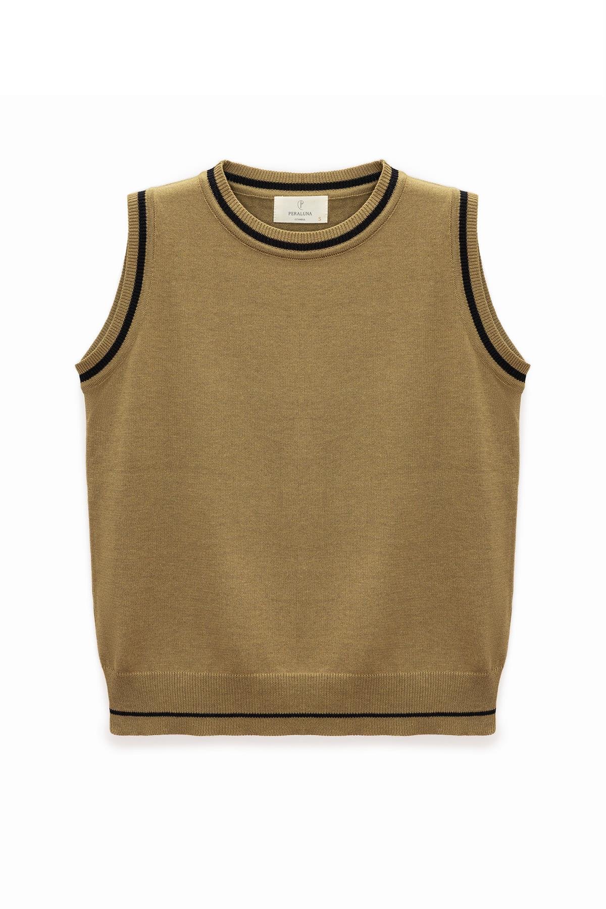 Peraluna Rina Düz Örgü Kadın Triko Kolsuz Bluz - Zeytin Yeşili