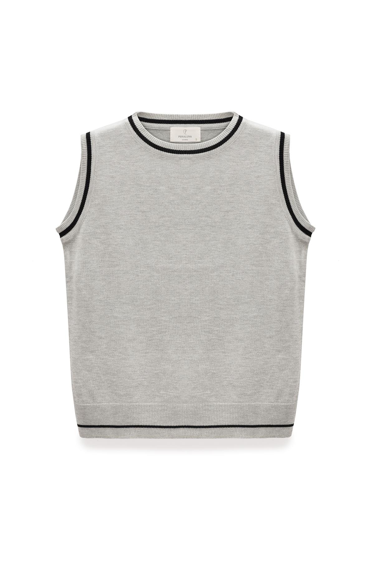 Peraluna Rina Düz Örgü Kadın Triko Kolsuz Bluz - Gri Melanj