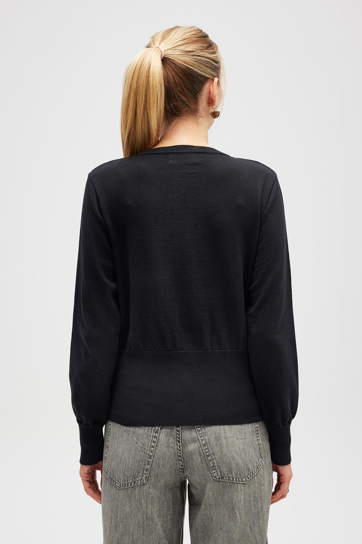 Peraluna Ripley Çelik Örgü, Düğmeli Kadın Triko Hırka - Siyah