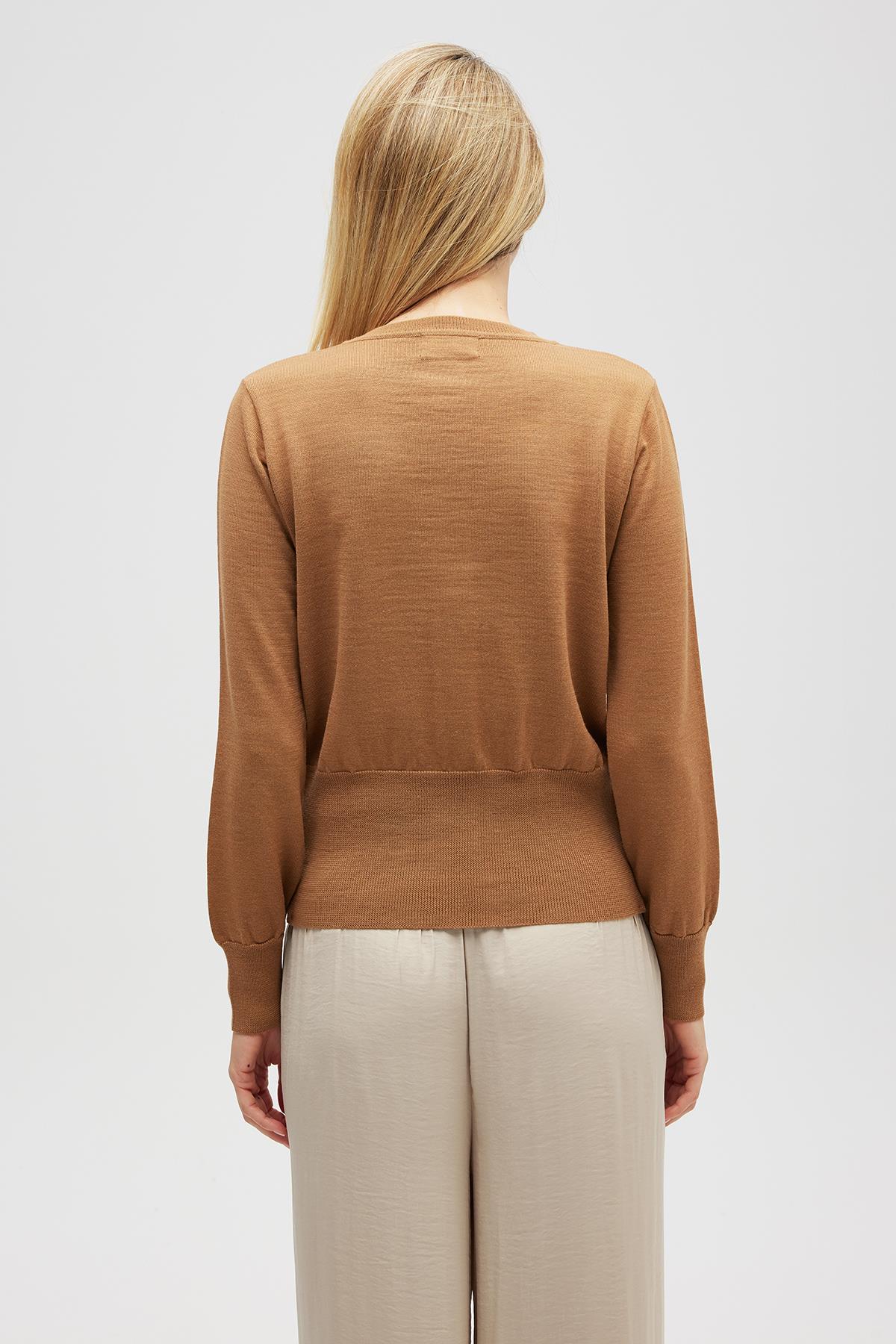 Peraluna Ripley Çelik Örgü, Düğmeli Kadın Triko Hırka - Camel