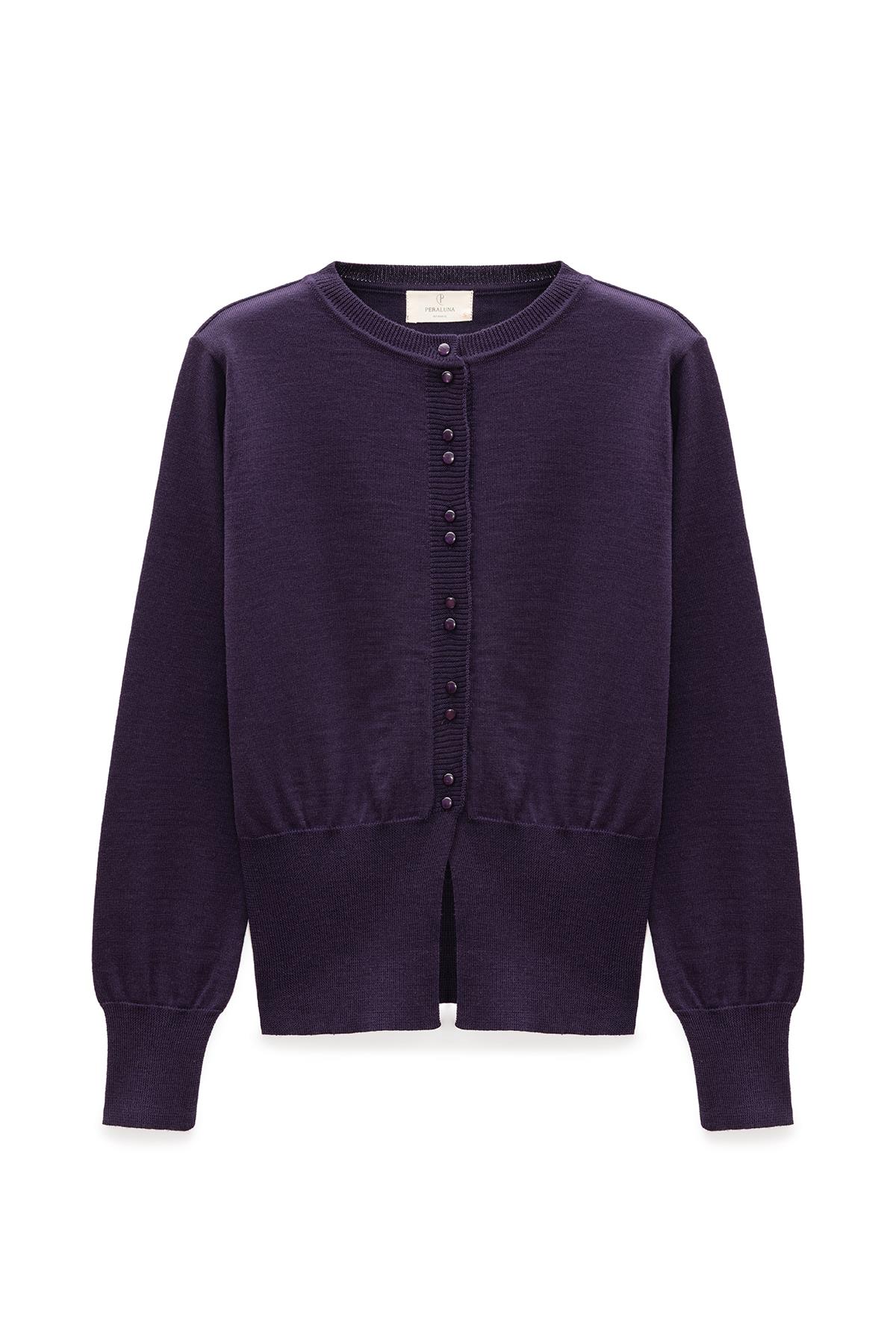 Peraluna Ripley Çelik Örgü, Düğmeli Kadın Triko Hırka - Koyu Mor
