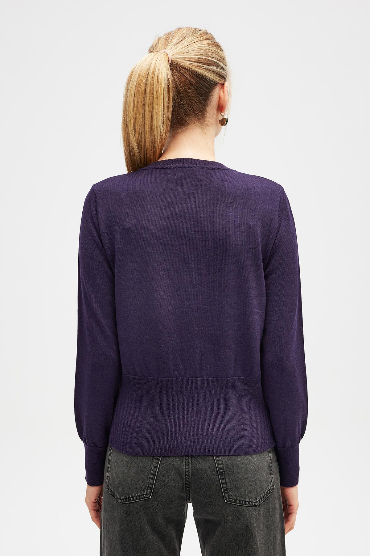 Peraluna Ripley Çelik Örgü, Düğmeli Kadın Triko Hırka - Koyu Mor