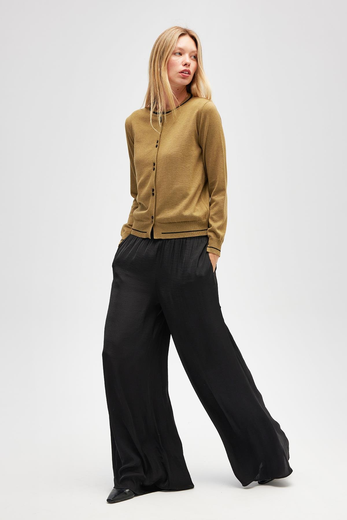 Peraluna Risa Düz Örgü, Kadın Triko Hırka - Zeytin Yeşili