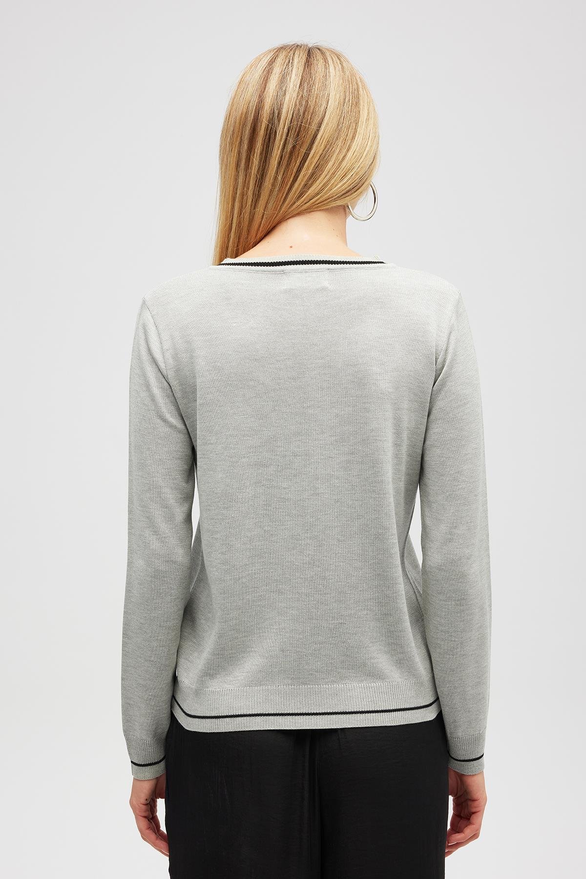 Peraluna Risa Düz Örgü, Kadın Triko Hırka - Gri Melanj