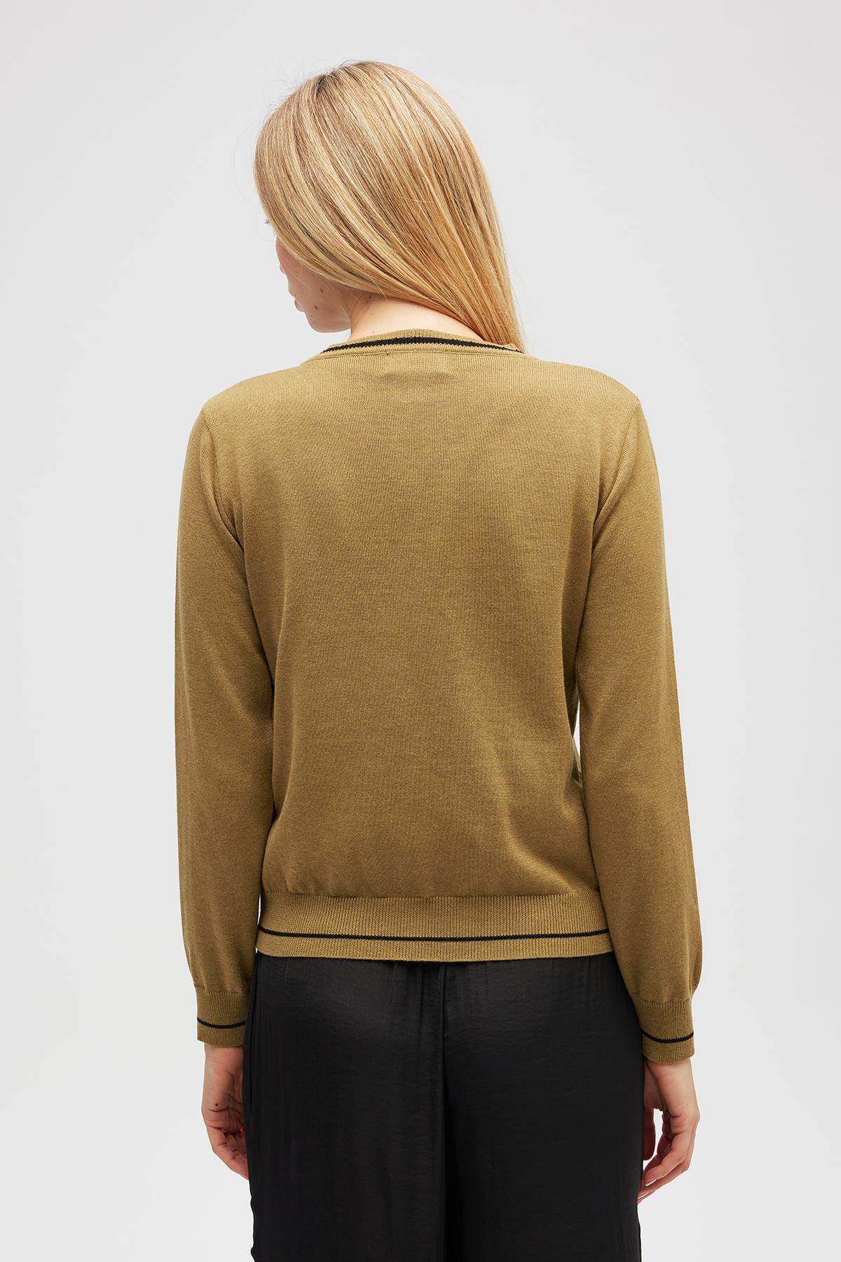 Peraluna Risa Düz Örgü, Kadın Triko Hırka - Zeytin Yeşili