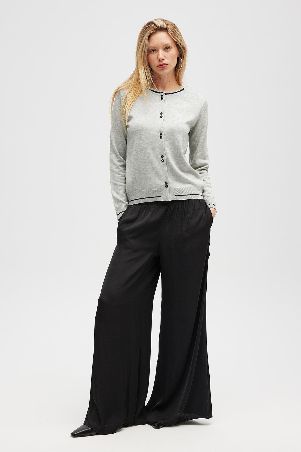 Peraluna Risa Düz Örgü, Kadın Triko Hırka - Gri Melanj