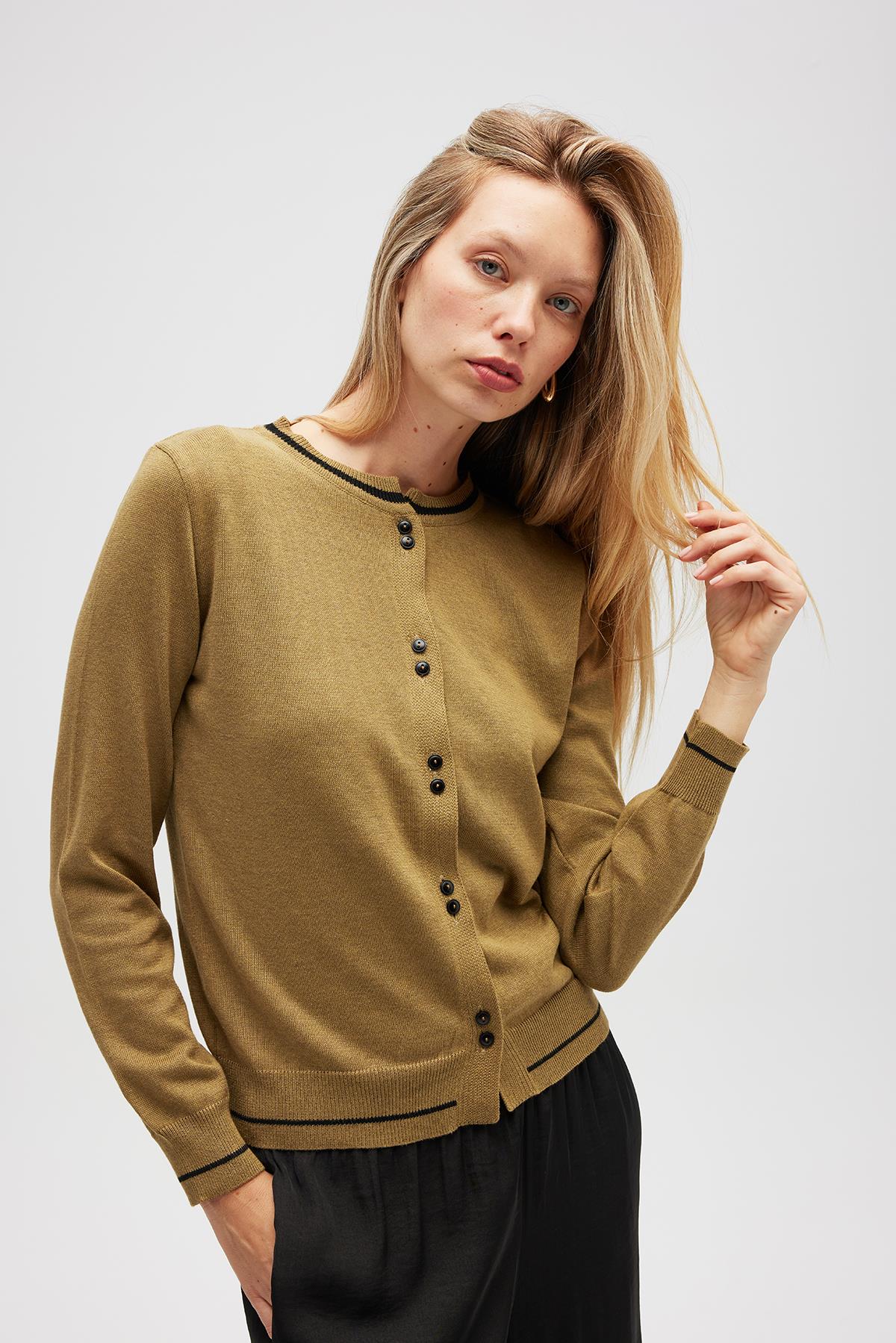 Peraluna Risa Düz Örgü, Kadın Triko Hırka - Zeytin Yeşili