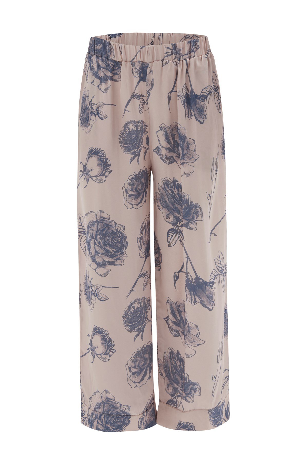 Peraluna ROSA PYJAMAS Gül Desenli Cepli Saten Kadın Pijama Koyu Pudra/Mor