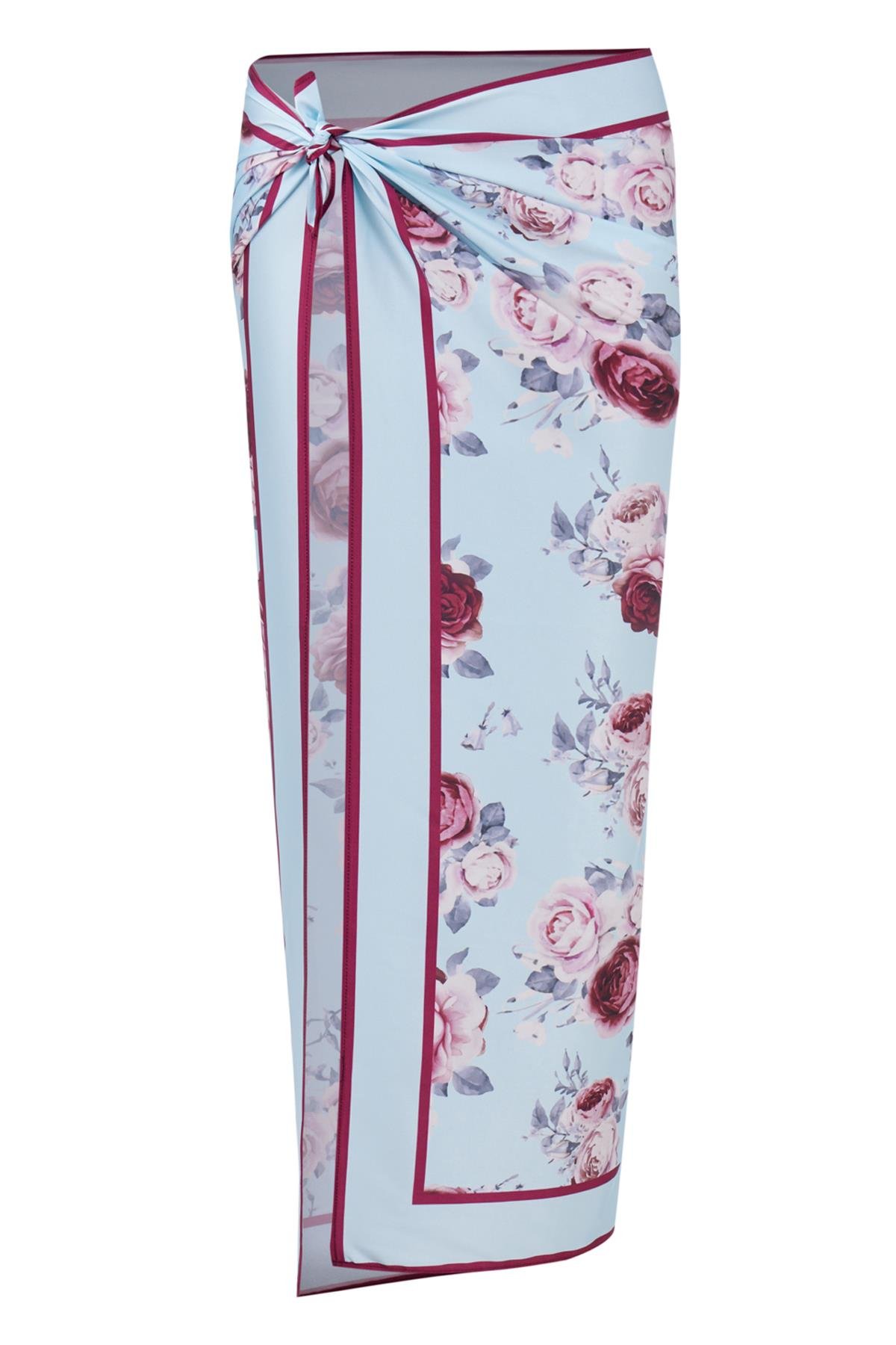 Peraluna ROSEMARRY SCARFE Gül Desen Baskılı Saten Eşarp - Turkuaz