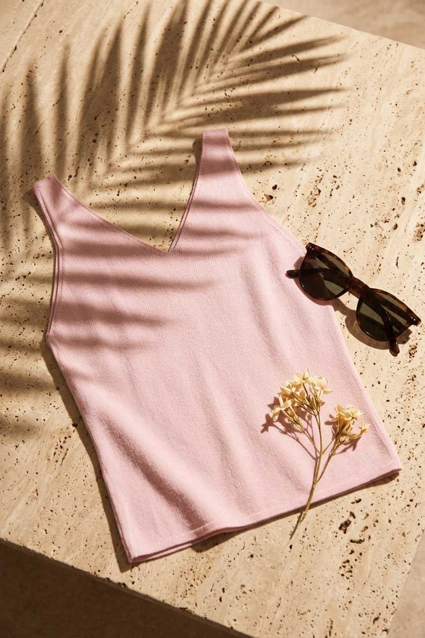 Peraluna RUBY TOP V-NECK Summer Women's Knitwear Undershirt - Light Pink