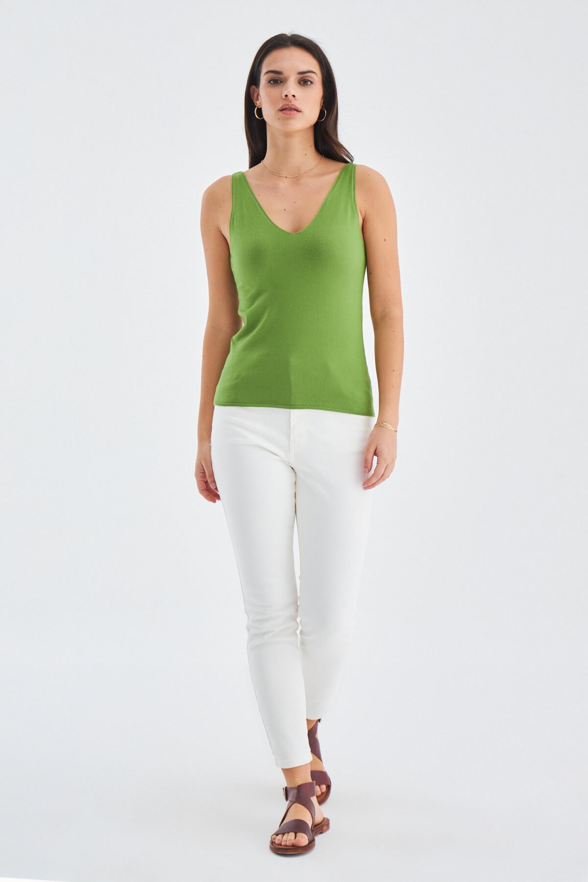 Peraluna RUBY TOP V-NECK Summer Women's Knitwear Undershirt - Olive