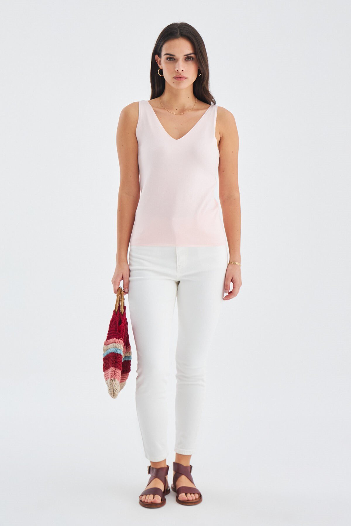 Peraluna RUBY TOP V-NECK Summer Women's Knitwear Undershirt - Light Pink