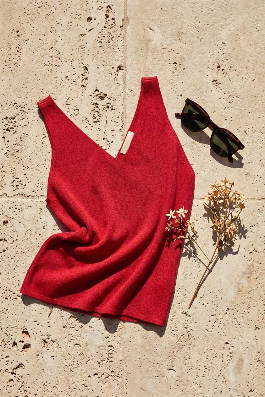 Peraluna RUBY TOP V-NECK Summer Women's Knitwear Undershirt - Red