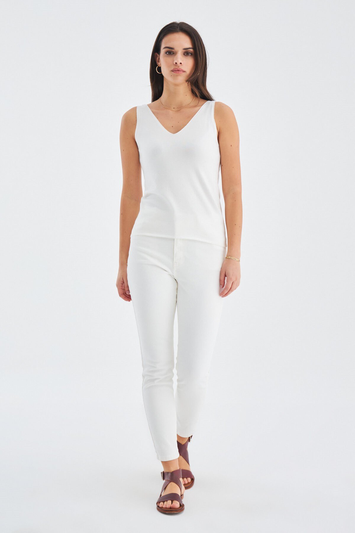 Peraluna RUBY TOP V-NECK Summer Women's Knitwear Undershirt - Ekru