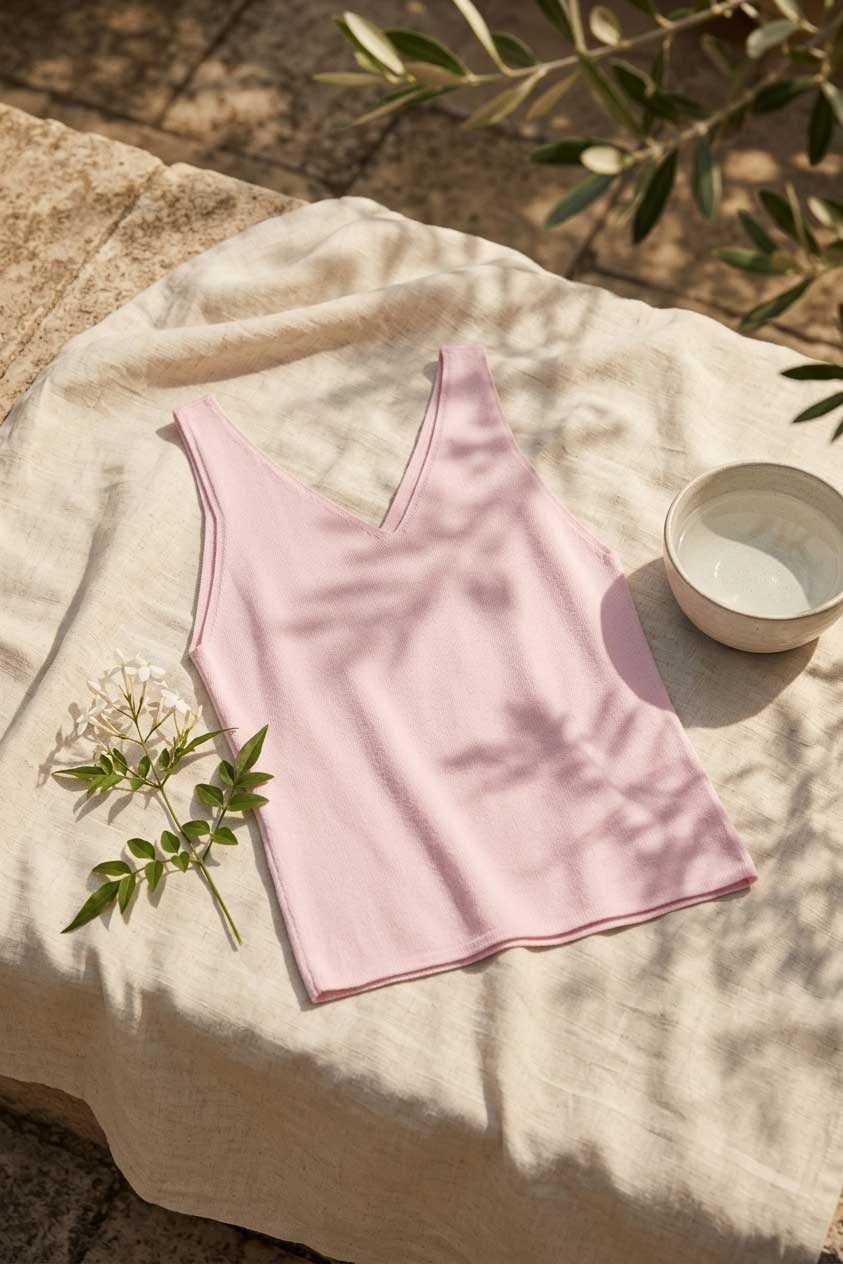 Peraluna RUBY TOP V-NECK Summer Women's Knitwear Undershirt - Light Pink