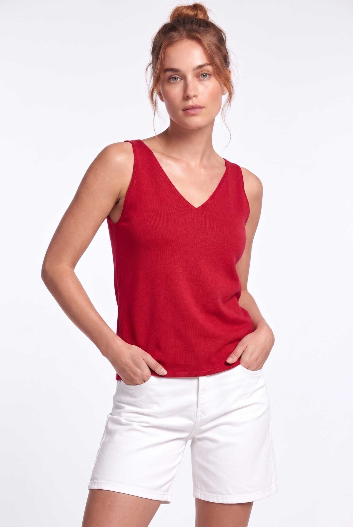 Peraluna RUBY TOP V-NECK Summer Women's Knitwear Undershirt - Red