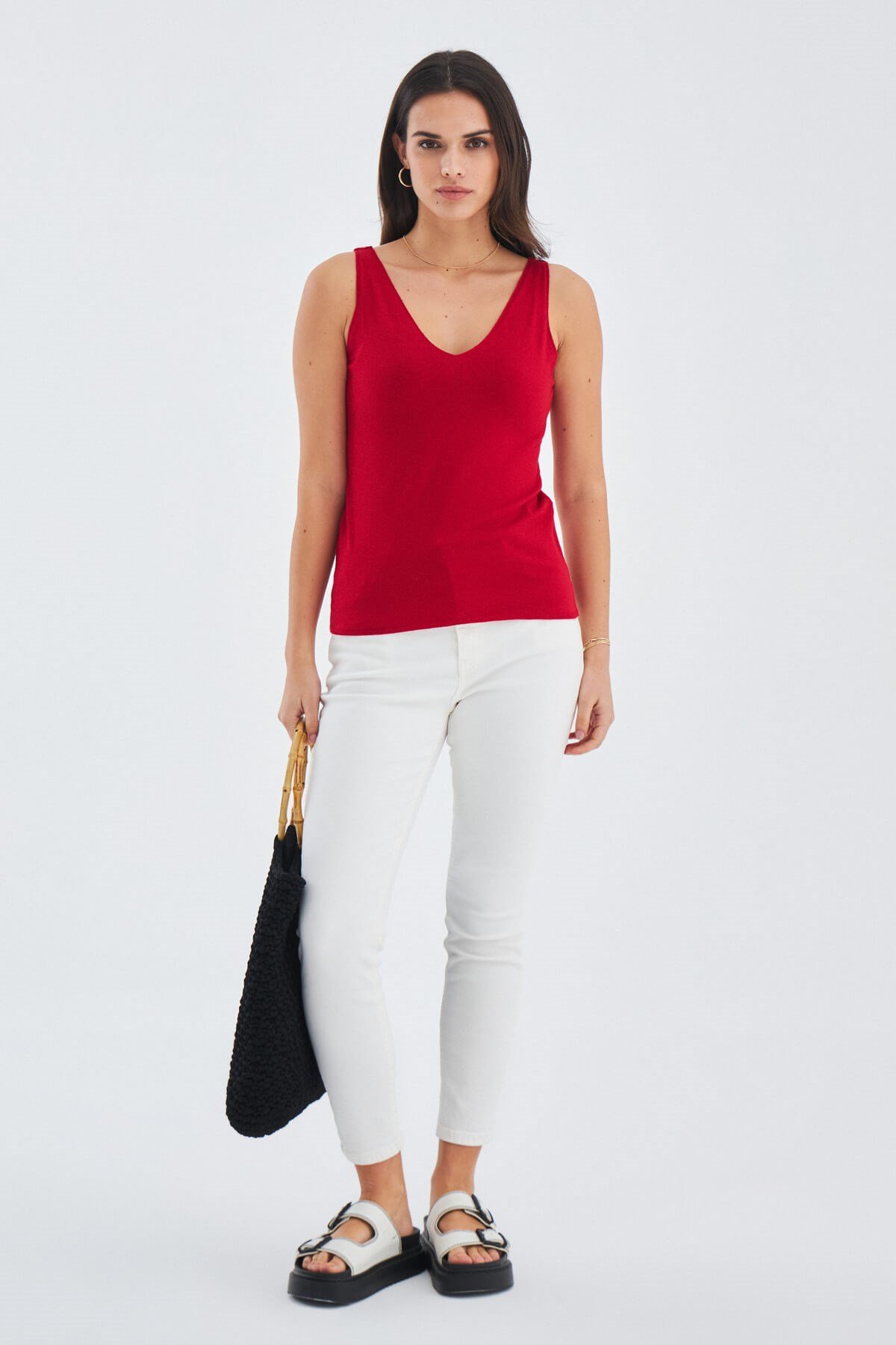 Peraluna RUBY TOP V-NECK Summer Women's Knitwear Undershirt - Red