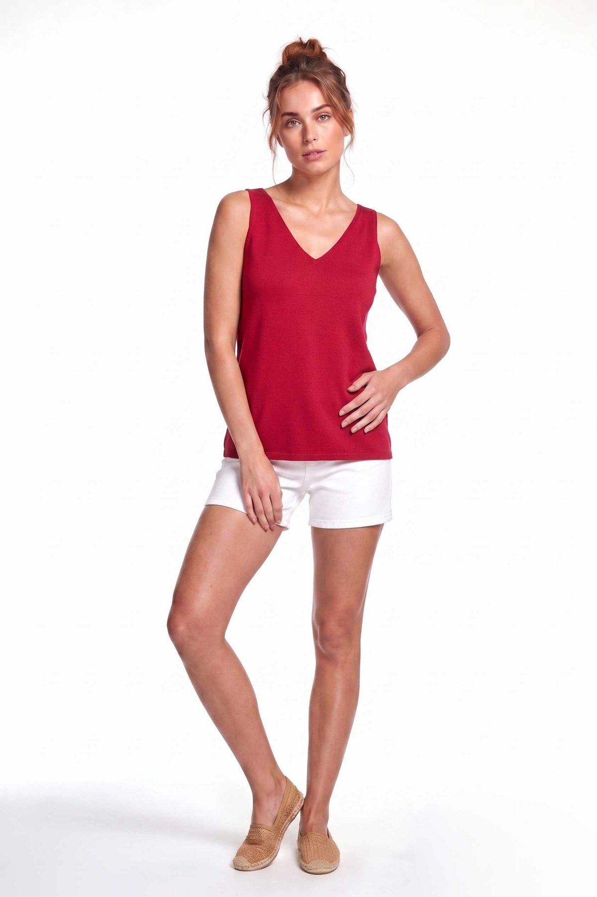 Peraluna RUBY TOP V-NECK Summer Women's Knitwear Undershirt - Red