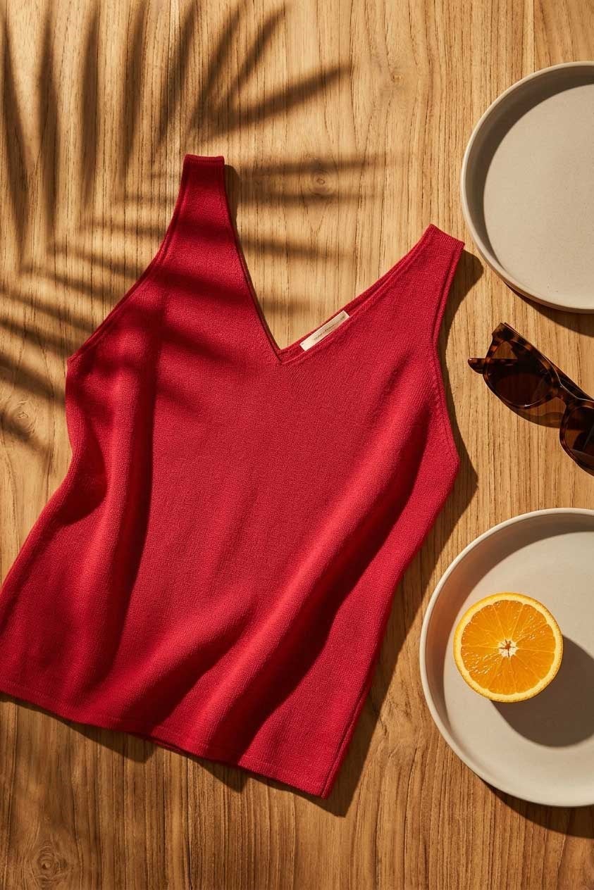 Peraluna RUBY TOP V-NECK Summer Women's Knitwear Undershirt - Red