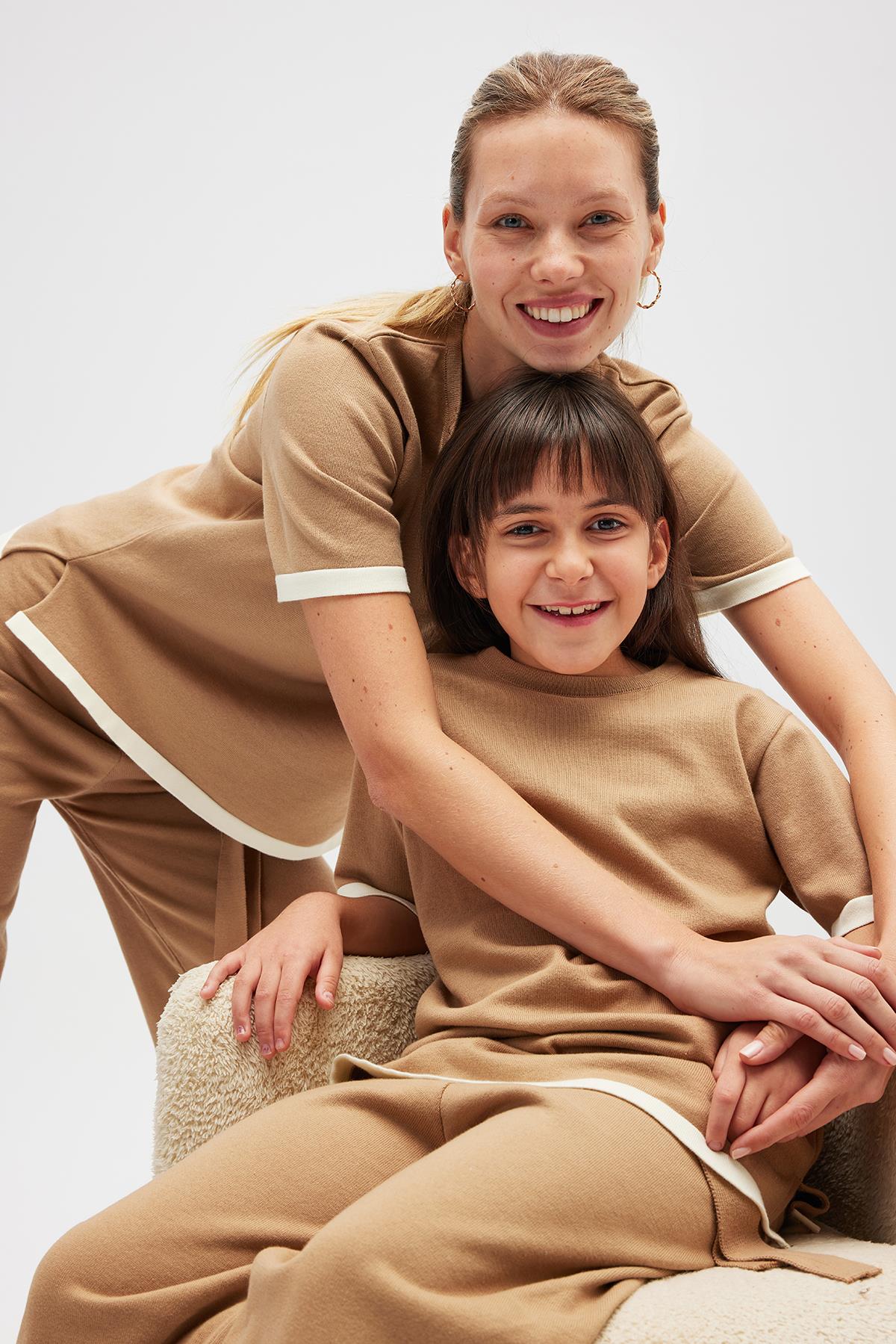 Peraluna Rumi Çocuk Triko Pamuk Pantolon - Camel