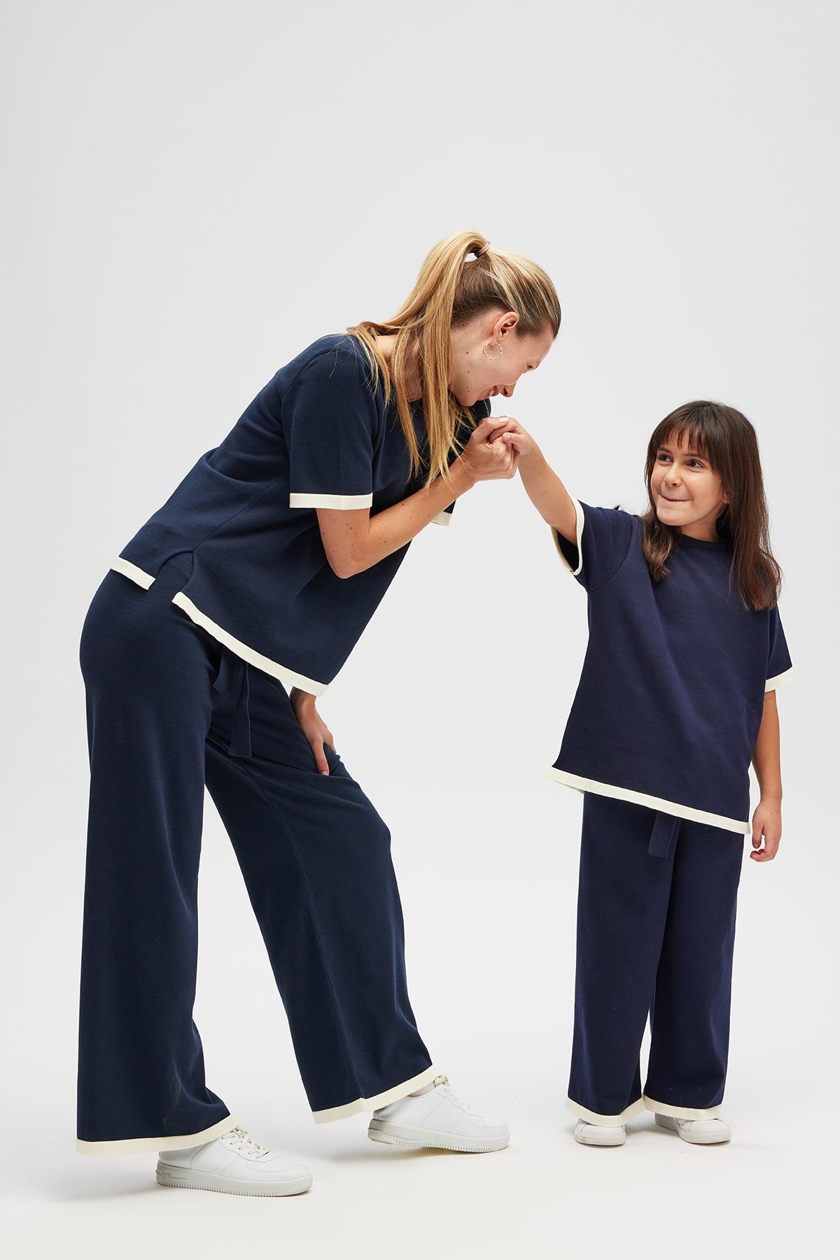 Peraluna Rumi Kadın Beli Kemerli Triko Pantolon - Navy