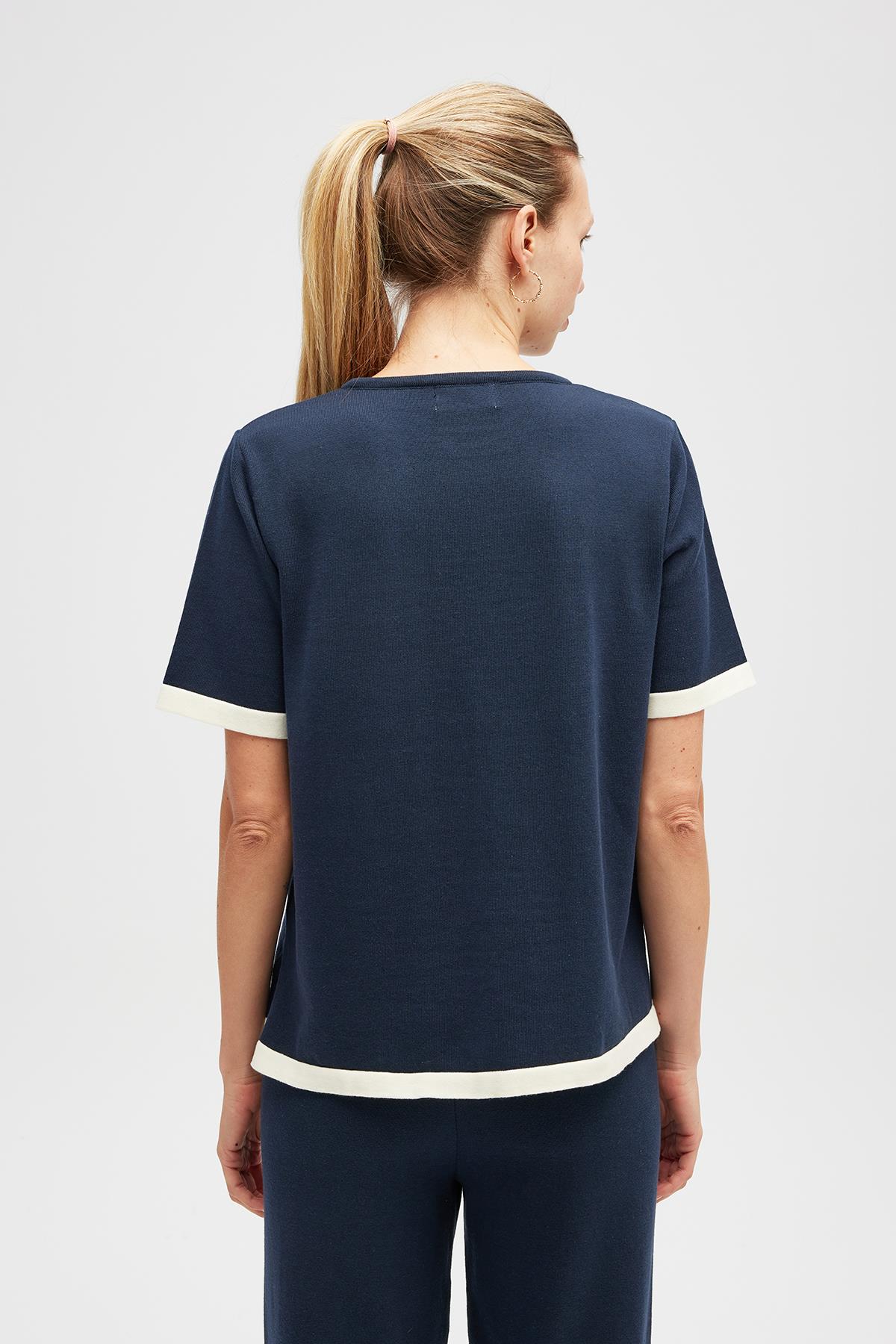 Peraluna Rumi Kadın Triko Yanları Yırtmaçlı Pamuk Bluz - Lacivert