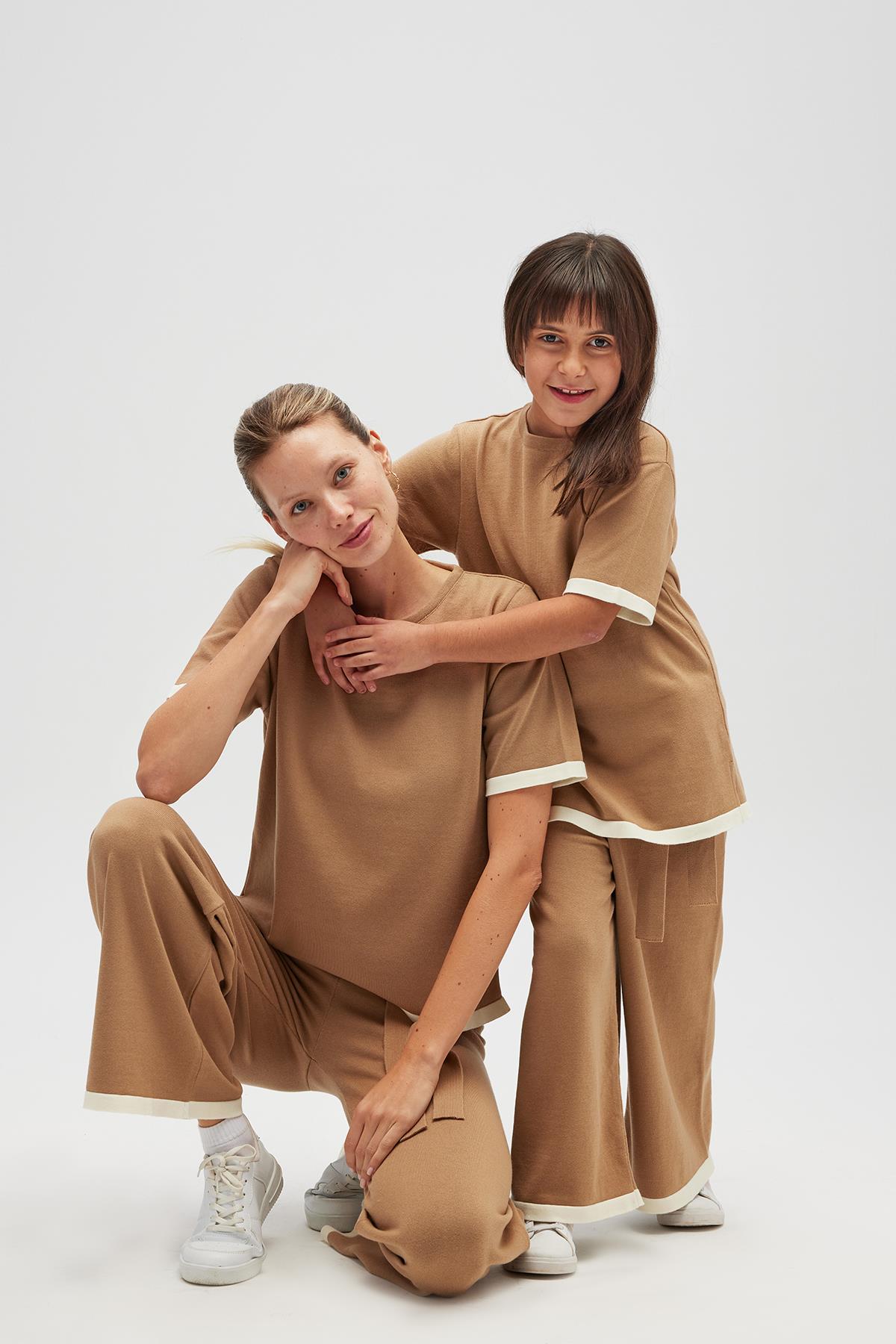 Peraluna Rumi KadınBeli Kemerli Triko Pantolon - Camel