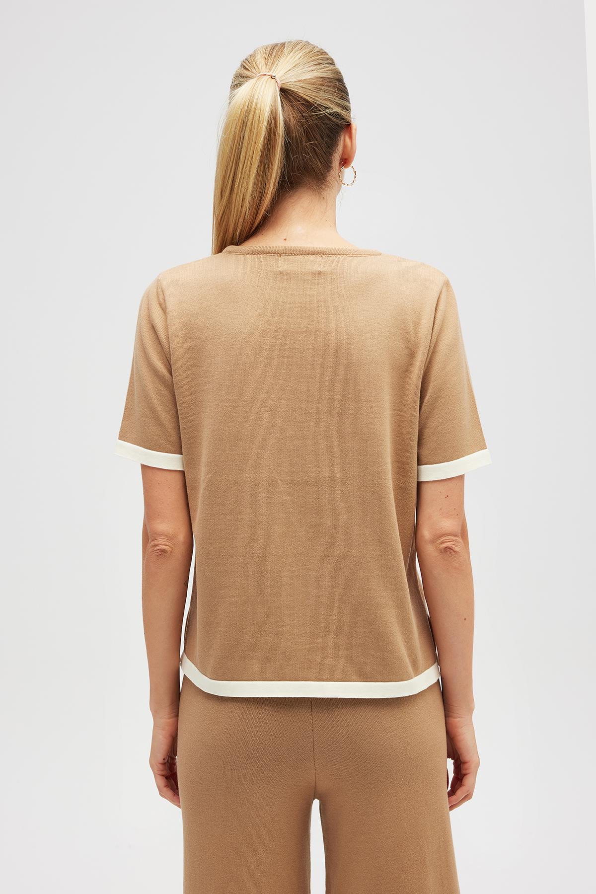 Peraluna Rumi KadınBeli Kemerli Triko Pantolon - Camel