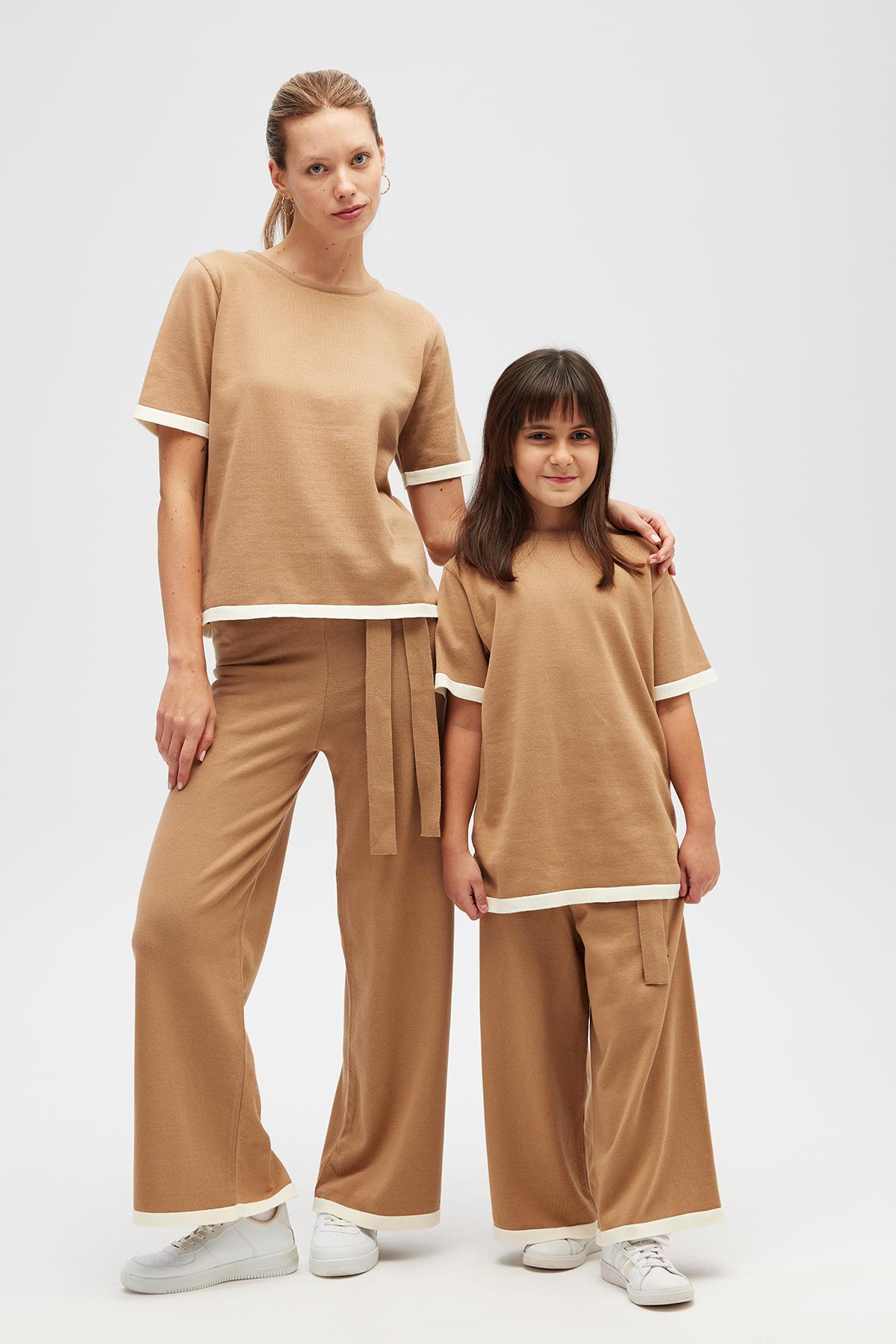 Peraluna Rumi KadınBeli Kemerli Triko Pantolon - Camel