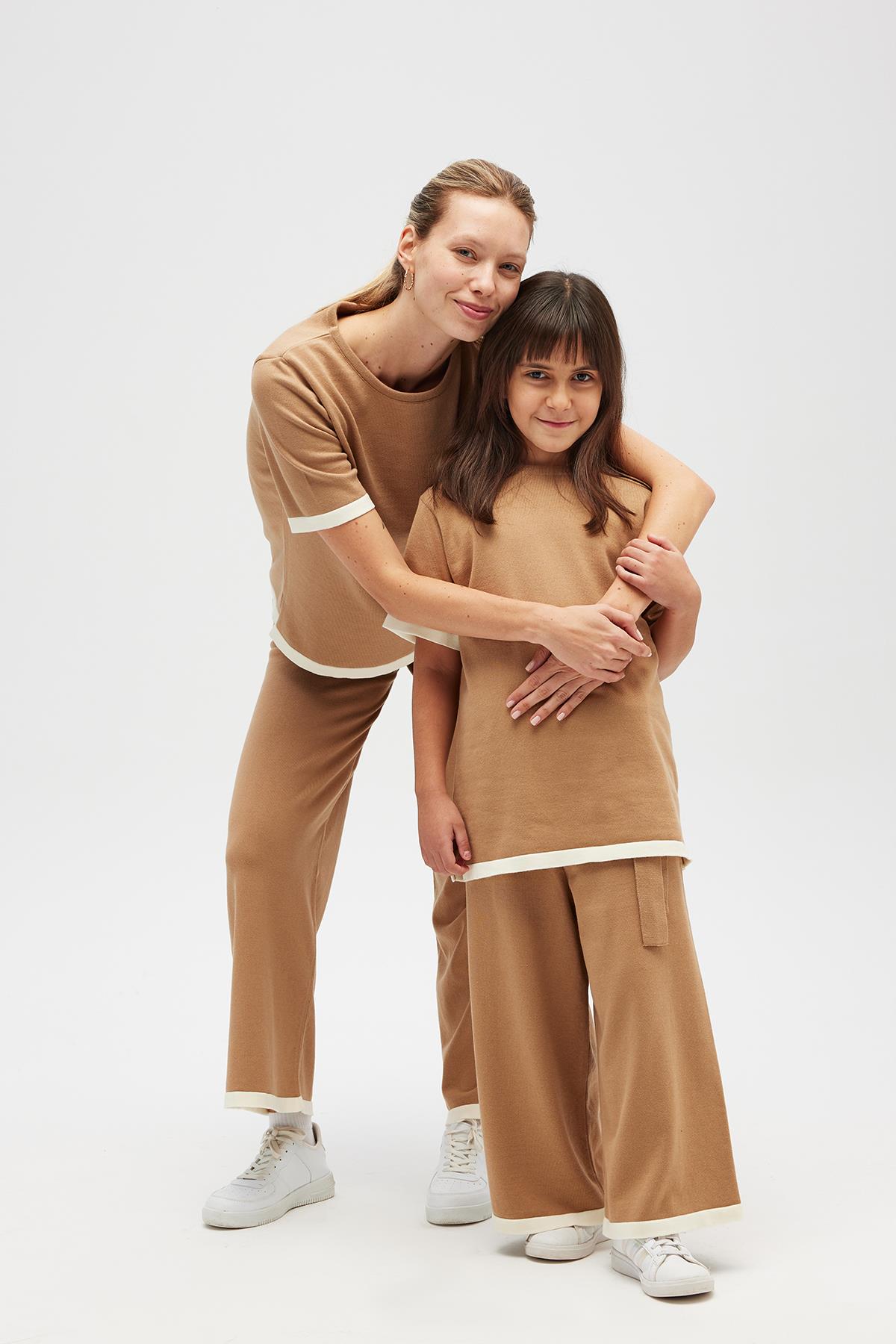 Peraluna Rumi KadınBeli Kemerli Triko Pantolon - Camel