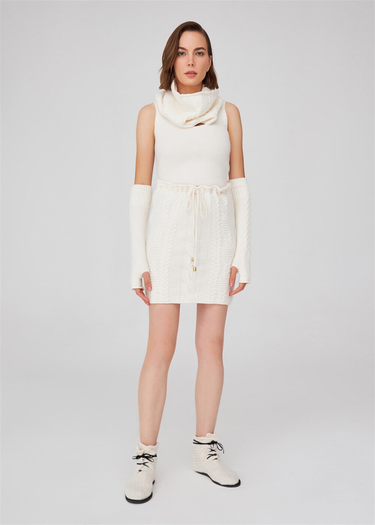Peraluna Cable Knit Rope Mini Skirt - Ecru