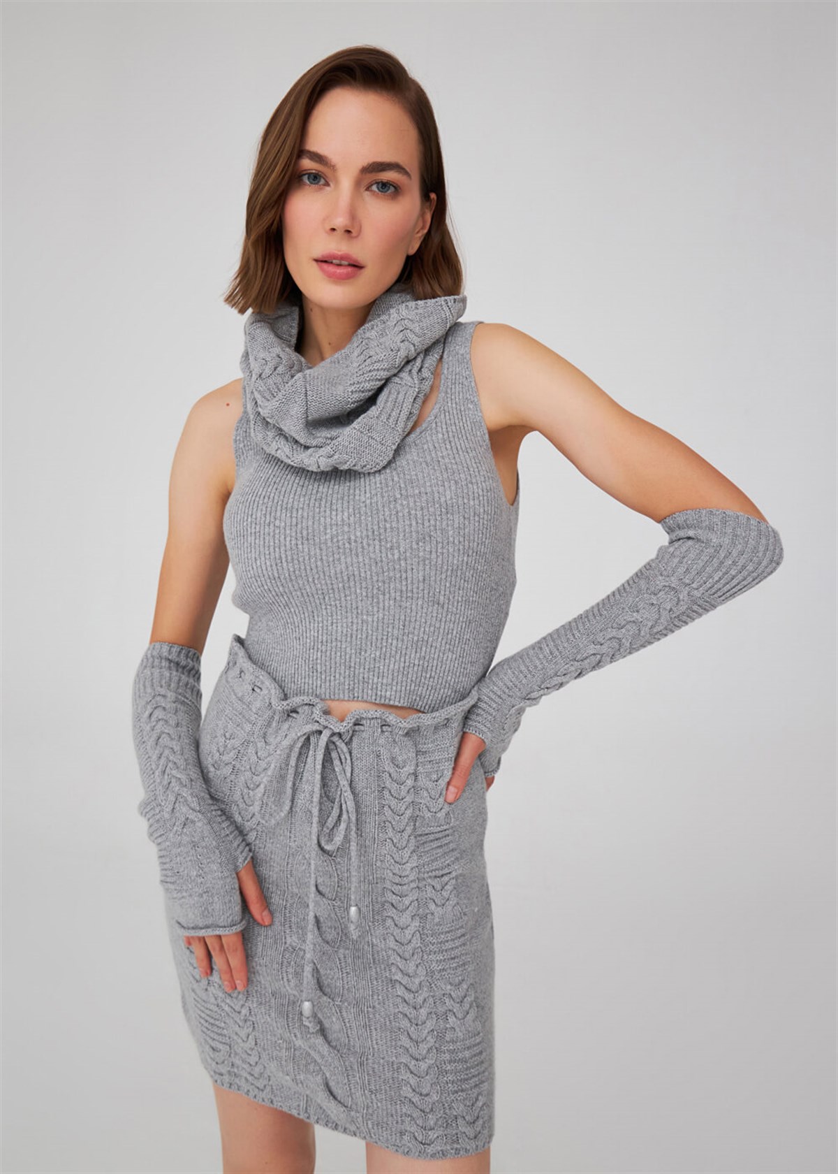 Peraluna Cable Knit Rope Mini Skirt - Gray Melange