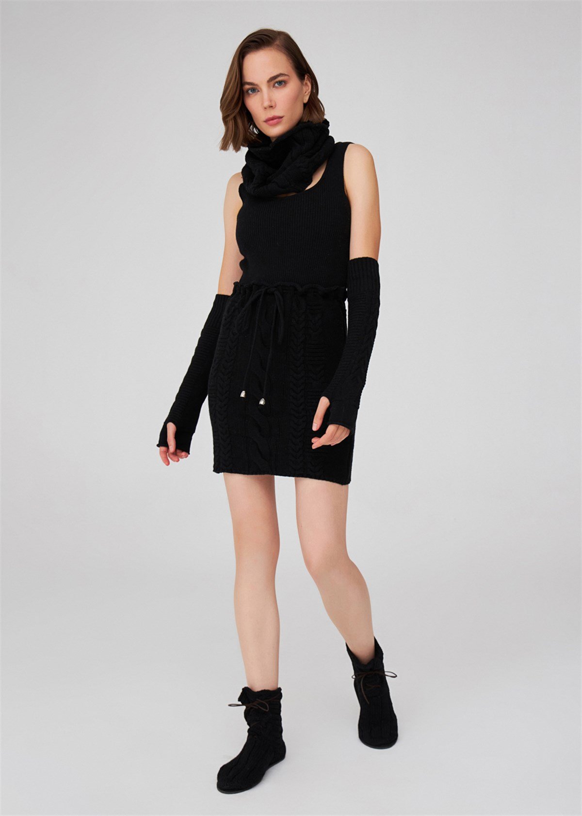 Peraluna Cable Knit Rope Mini Skirt - Black