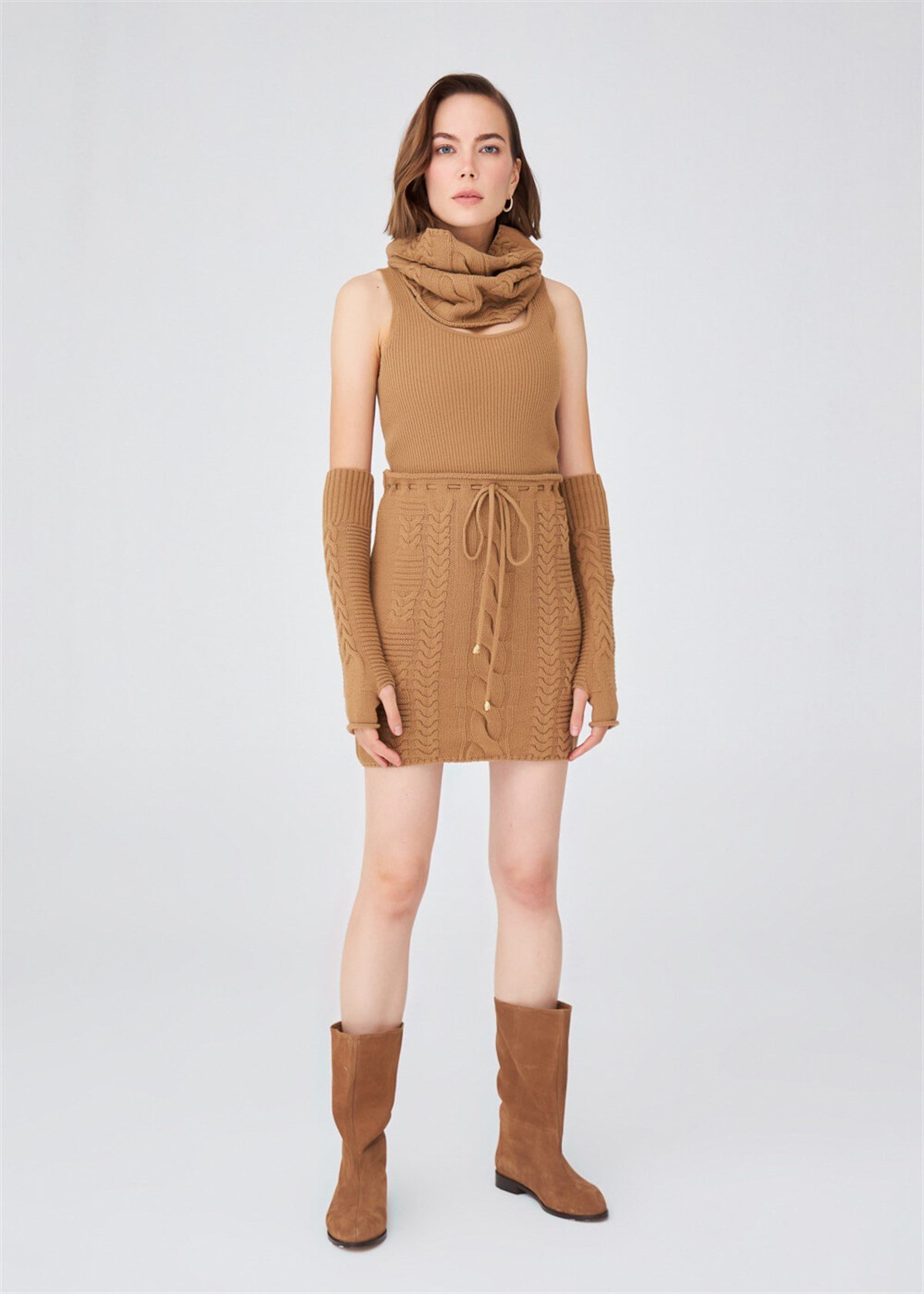 Peraluna Cable Knit Cashmere Blend Women Knitwear Collar - Camel