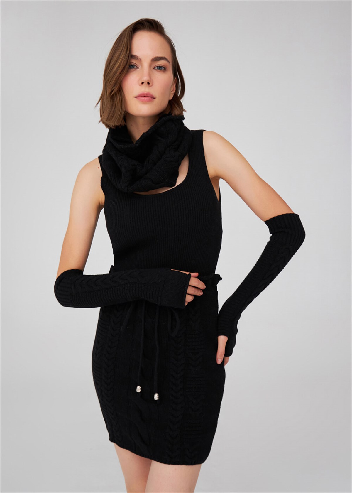 Peraluna Cable Knit Cashmere Blend Women Knitwear Collar - Black