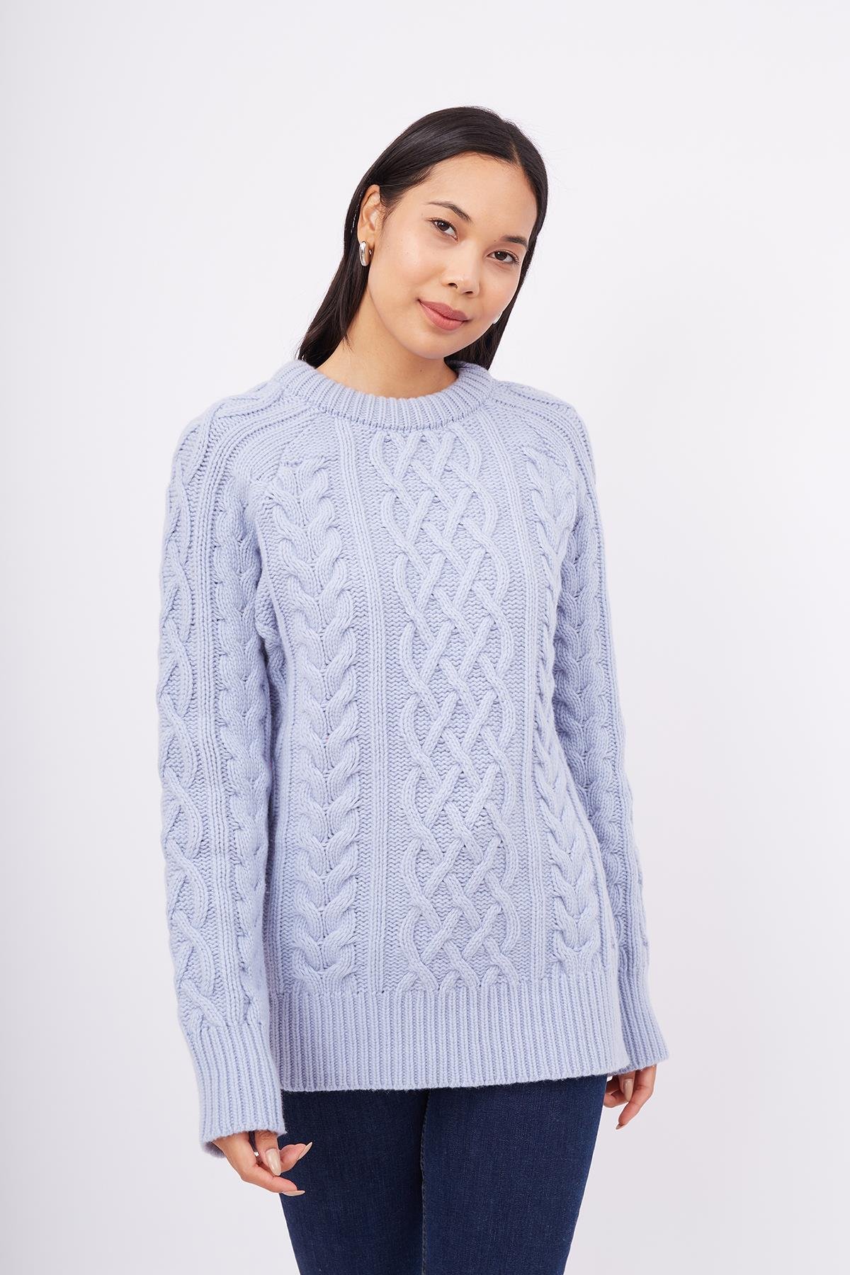 Peraluna Saç Örgülü Bisiklet Yaka Unisex Triko Kazak - Açık Mavi