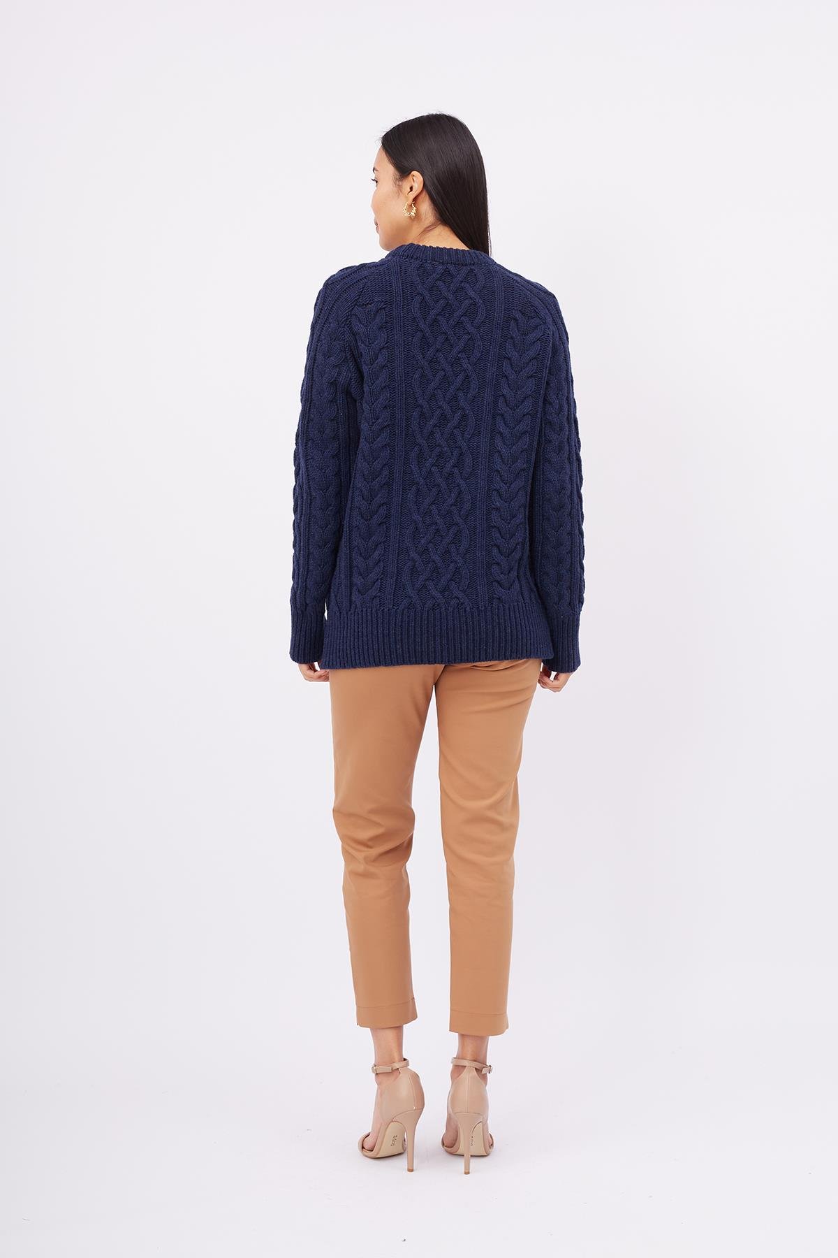 Peraluna Saç Örgülü Bisiklet Yaka Unisex Triko Kazak - Lacivert