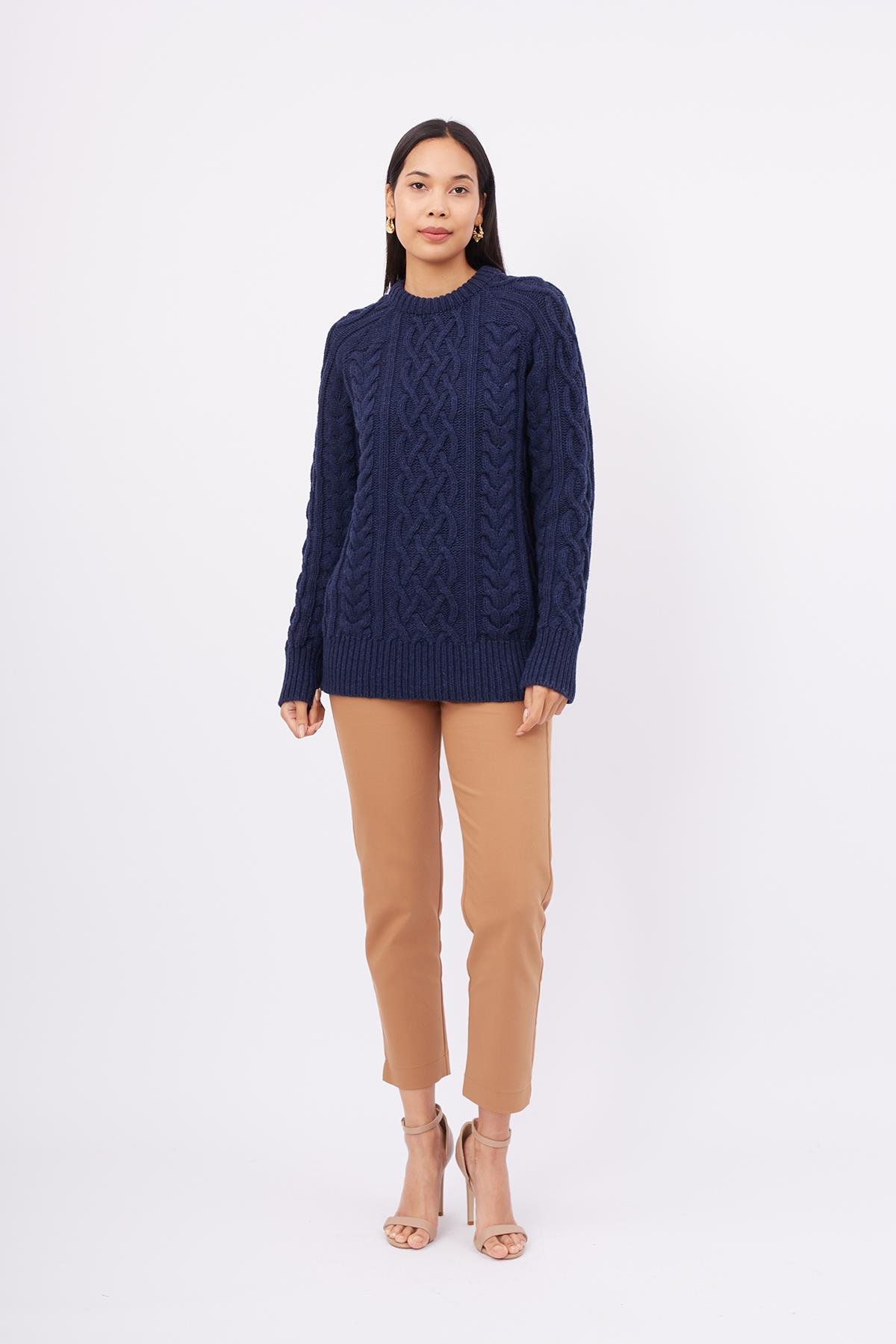 Peraluna Saç Örgülü Bisiklet Yaka Unisex Triko Kazak - Lacivert