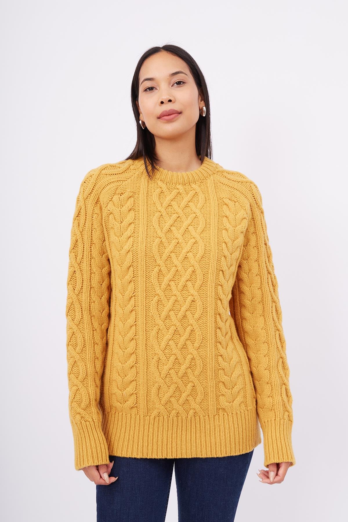 Peraluna Saç Örgülü Bisiklet Yaka Unisex Triko Kazak - Sarı