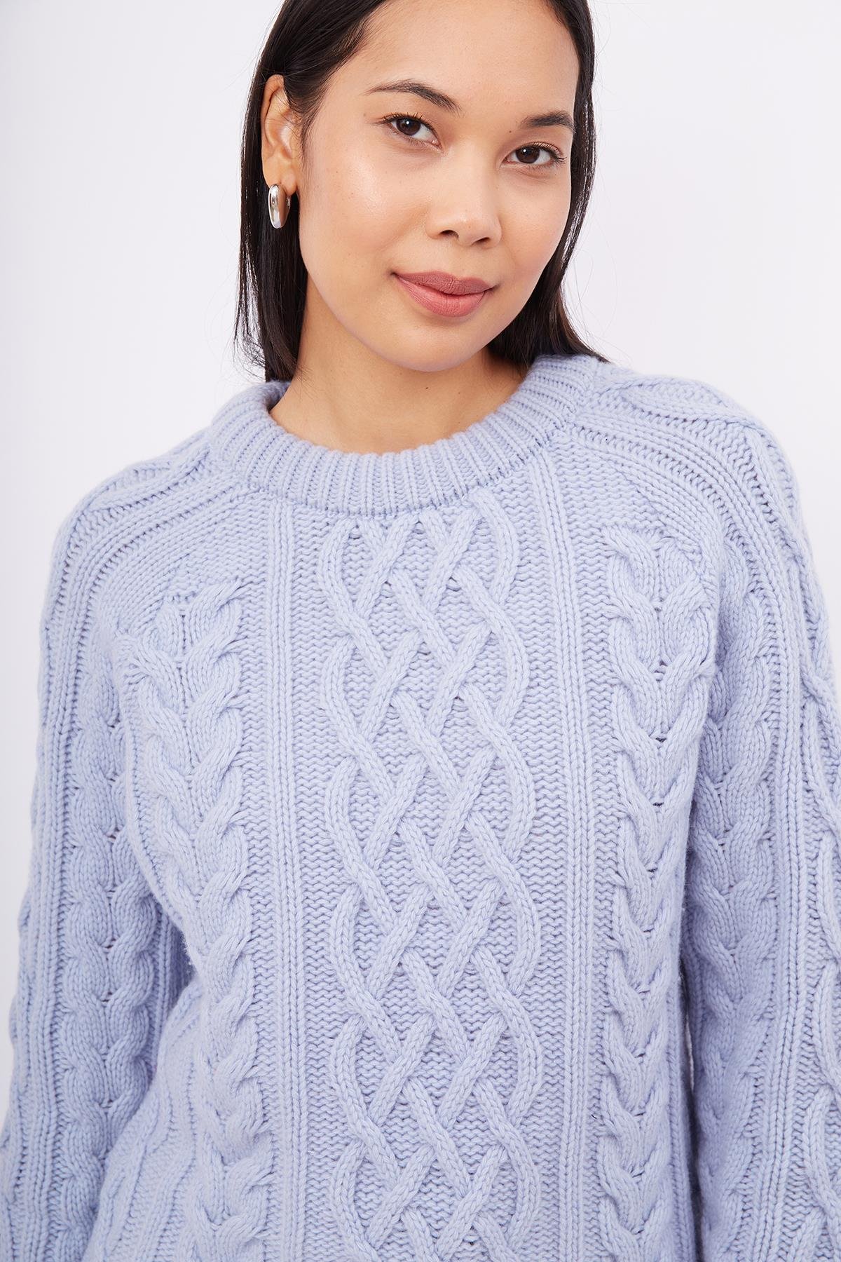 Peraluna Saç Örgülü Bisiklet Yaka Unisex Triko Kazak - Açık Mavi