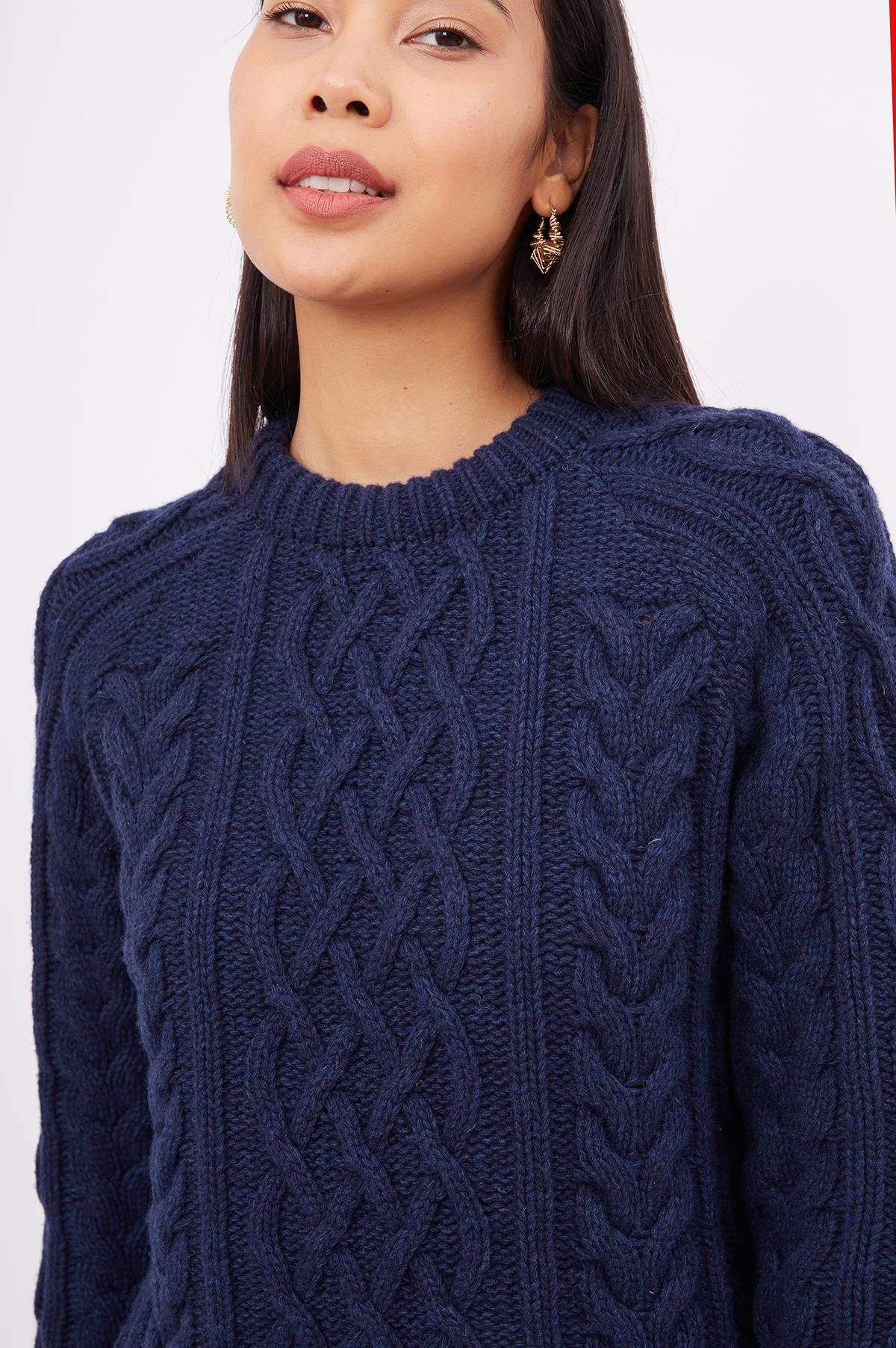 Peraluna Saç Örgülü Bisiklet Yaka Unisex Triko Kazak - Lacivert