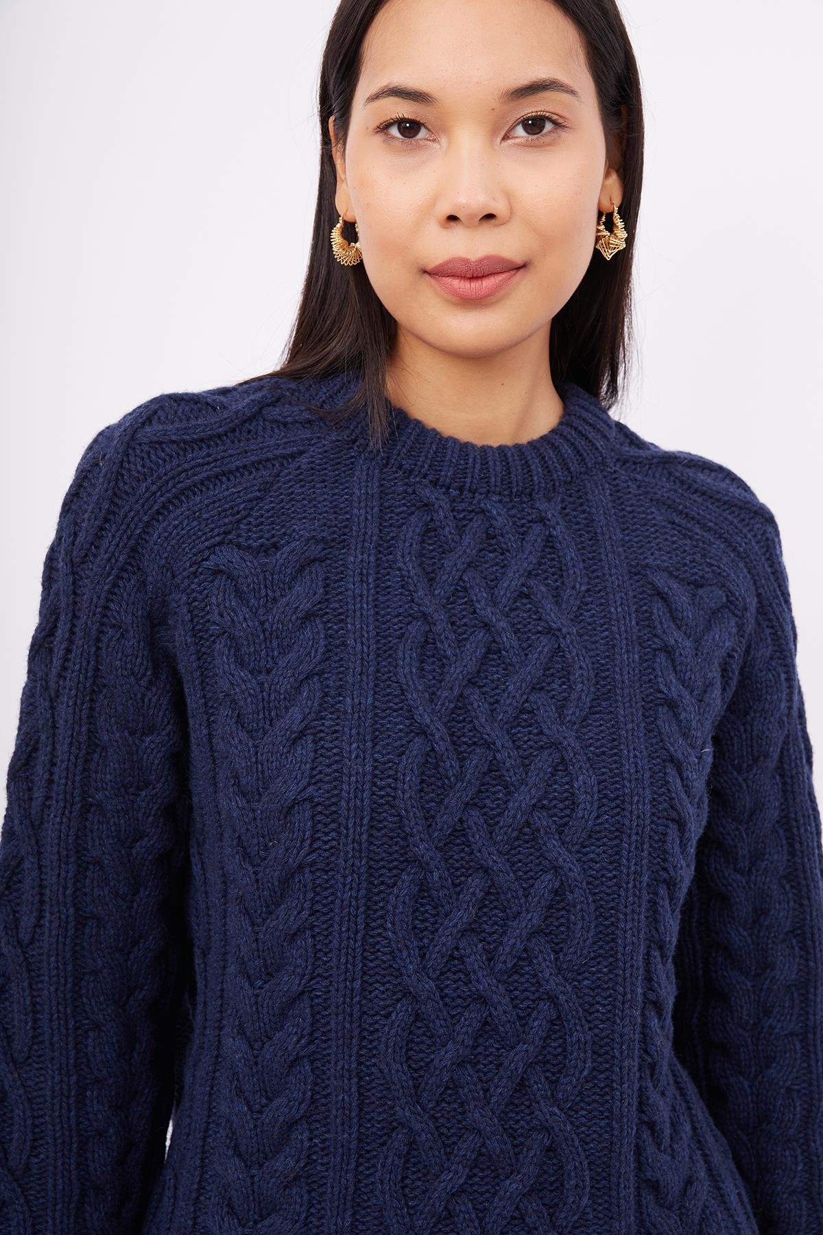 Peraluna Saç Örgülü Bisiklet Yaka Unisex Triko Kazak - Lacivert