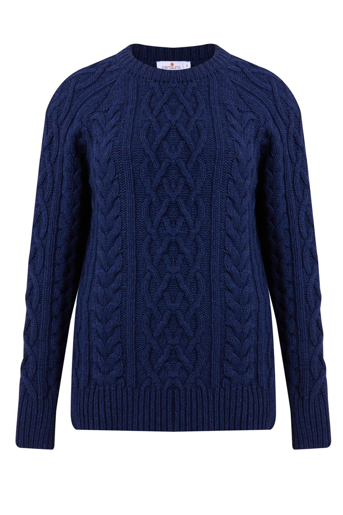 Peraluna Saç Örgülü Bisiklet Yaka Unisex Triko Kazak - Lacivert